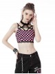 Punk Style Exquisite Lace Embellished Cross Strap Sweet Cool Black Pink Plaid Halterneck Short Top