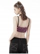Punk Style Exquisite Lace Embellished Cross Strap Sweet Cool Black Pink Plaid Halterneck Short Top