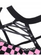 Punk Style Exquisite Lace Embellished Cross Strap Sweet Cool Black Pink Plaid Halterneck Short Top