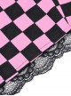 Punk Style Exquisite Lace Embellished Cross Strap Sweet Cool Black Pink Plaid Halterneck Short Top