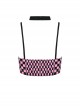 Punk Style Exquisite Lace Embellished Cross Strap Sweet Cool Black Pink Plaid Halterneck Short Top