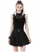Punk Style Sexy Hollow Mesh Splicing Personalized Metal Ring Cross Strap Black Halterneck Suspender Top