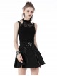 Punk Style Sexy Hollow Mesh Splicing Personalized Metal Ring Cross Strap Black Halterneck Suspender Top