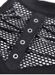 Punk Style Sexy Hollow Mesh Splicing Personalized Metal Ring Cross Strap Black Halterneck Suspender Top