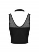 Punk Style Sexy Hollow Mesh Splicing Personalized Metal Ring Cross Strap Black Halterneck Suspender Top