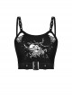 Punk Style Cool Devil Fish Print Personalized Hollow Metal Buckle Sexy Black Suspender Short Top