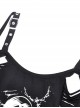 Punk Style Cool Devil Fish Print Personalized Hollow Metal Buckle Sexy Black Suspender Short Top