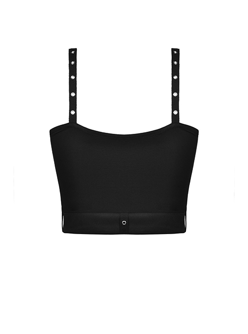 Punk Style Cool Devil Fish Print Personalized Hollow Metal Buckle Sexy Black Suspender Short Top