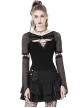 Punk Style Rebel Lace Unique Splicing Detachable Sleeves V Shaped Hollow Chest Cool Black Slim Top