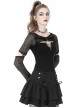 Punk Style Rebel Lace Unique Splicing Detachable Sleeves V Shaped Hollow Chest Cool Black Slim Top