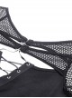 Punk Style Rebel Lace Unique Splicing Detachable Sleeves V Shaped Hollow Chest Cool Black Slim Top