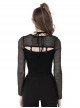 Punk Style Retro Knot Button Decoration On The Chest Personalized Hollow Black Mesh Long Sleeves Top