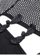 Punk Style Retro Knot Button Decoration On The Chest Personalized Hollow Black Mesh Long Sleeves Top