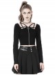 Punk Style Unique Straps Hollow Metal Love Zip Daily Versatile Black Long Sleeves Slim Short Top