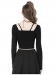 Punk Style Unique Straps Hollow Metal Love Zip Daily Versatile Black Long Sleeves Slim Short Top
