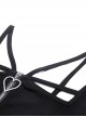 Punk Style Unique Straps Hollow Metal Love Zip Daily Versatile Black Long Sleeves Slim Short Top