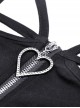Punk Style Unique Straps Hollow Metal Love Zip Daily Versatile Black Long Sleeves Slim Short Top