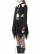 Gothic Retro Metal Buckle Knitted Tattered Design Decadent Black Long Trumpet Sleeves Short Top