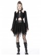 Gothic Retro Metal Buckle Knitted Tattered Design Decadent Black Long Trumpet Sleeves Short Top