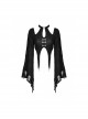 Gothic Retro Metal Buckle Knitted Tattered Design Decadent Black Long Trumpet Sleeves Short Top