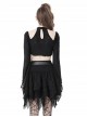Gothic Retro Metal Buckle Knitted Tattered Design Decadent Black Long Trumpet Sleeves Short Top