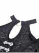 Gothic Retro Metal Buckle Knitted Tattered Design Decadent Black Long Trumpet Sleeves Short Top
