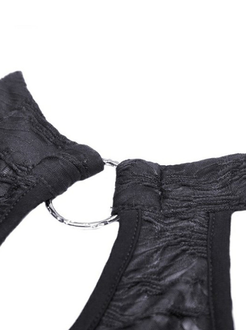 Gothic Retro Metal Buckle Knitted Tattered Design Decadent Black Long Trumpet Sleeves Short Top