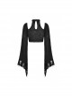 Gothic Retro Metal Buckle Knitted Tattered Design Decadent Black Long Trumpet Sleeves Short Top