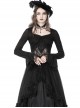 Gothic Style Exquisite Lace Splicing Waist See Through Retro Elegant Black Mesh Long Sleeves Top