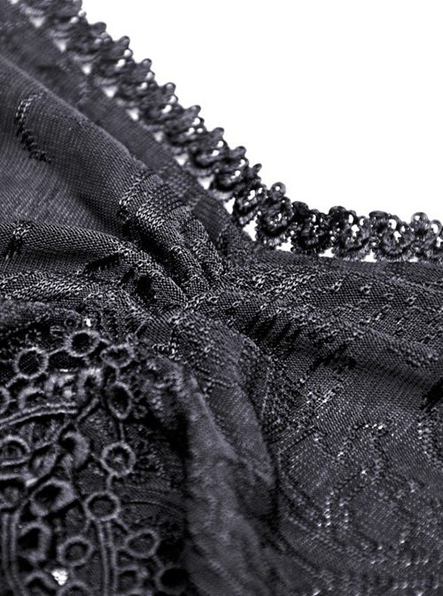Gothic Style Exquisite Lace Splicing Waist See Through Retro Elegant Black Mesh Long Sleeves Top