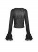 Gothic Style Exquisite Lace Splicing Waist See Through Retro Elegant Black Mesh Long Sleeves Top