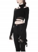 Punk Style Stand Collar Cool Unruly Irregular Hollow Unique Mesh Splicing Sexy Black Long Sleeves Top