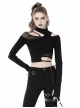 Punk Style Stand Collar Cool Unruly Irregular Hollow Unique Mesh Splicing Sexy Black Long Sleeves Top