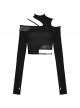 Punk Style Stand Collar Cool Unruly Irregular Hollow Unique Mesh Splicing Sexy Black Long Sleeves Top
