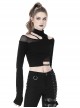 Punk Style Stand Collar Cool Unruly Irregular Hollow Unique Mesh Splicing Sexy Black Long Sleeves Top
