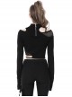 Punk Style Stand Collar Cool Unruly Irregular Hollow Unique Mesh Splicing Sexy Black Long Sleeves Top