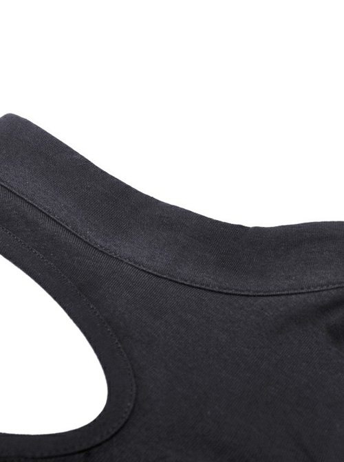 Punk Style Stand Collar Cool Unruly Irregular Hollow Unique Mesh Splicing Sexy Black Long Sleeves Top