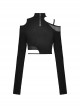 Punk Style Stand Collar Cool Unruly Irregular Hollow Unique Mesh Splicing Sexy Black Long Sleeves Top