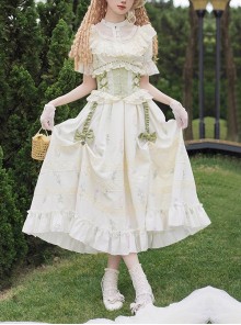Light Green Fresh Lace Edward Collar Elegant Spring Campanula Phalaenopsis Print Imperial Dress Classic Lolita Dress
