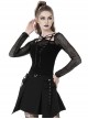 Punk Style Rebellious Girl Leather Cross Strap Mesh Lace Black Slim Suspender Long Sleeves Top