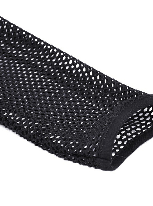 Punk Style Rebellious Girl Leather Cross Strap Mesh Lace Black Slim Suspender Long Sleeves Top
