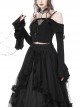 Gothic Style Sexy One Shoulder Hollows Chest Gorgeous Multi-Layered Trumpet Sleeves Black Suspender Top