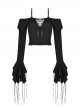 Gothic Style Sexy One Shoulder Hollows Chest Gorgeous Multi-Layered Trumpet Sleeves Black Suspender Top