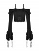 Gothic Style Sexy One Shoulder Hollows Chest Gorgeous Multi-Layered Trumpet Sleeves Black Suspender Top
