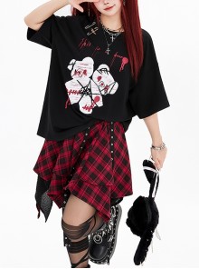 Trial Record Series Dark Punk Hottie Subculture Y2K Irregular Spliced Black Belt High Waist Red Black Plaid Skirt