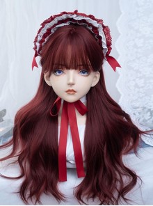 Raspberry Red Fashion Internet Celebrity Popular Flat Bangs Long Curly Hair Sweet Lolita Full Head Wig