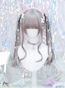 Singer Series Punk Style Pink Gray Highlights Simulation Flat Bangs Big Curly Long Hair Sweet Lolita Wig