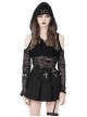 Punk Style Rebellious Rock Skull Pattern Hollow Sexy See Through Leather Strap Black Long Sleeves Hoodie Top