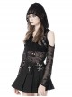 Punk Style Rebellious Rock Skull Pattern Hollow Sexy See Through Leather Strap Black Long Sleeves Hoodie Top