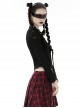 Punk Style Stand Collar Shoulder Tattered Cutout Cool Cross Strap Metal Buckle Black Long Sleeves Slim T Shirt